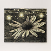 Sepia Toned Coneflower onder Golden Jar Lights Legpuzzel (Horizontaal)