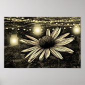Sepia Toned Coneflower onder Golden Jar Lights Poster (Voorkant)