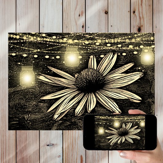 Sepia Toned Coneflower onder Golden Jar Lights Poster