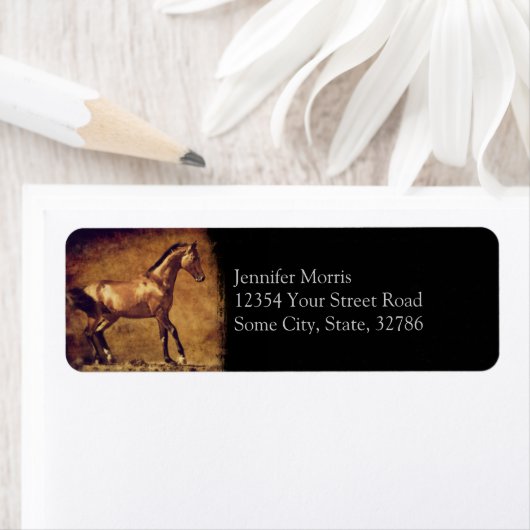 Sepia Toned Rustic Horse Art Etiket (Insitu)