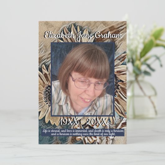 Sepia Toned Zonnebloem Kunst | Foto | Begrafenis Programmakaart (Staand voorkant)