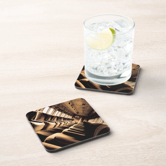 Sepia Train Interior Bier Onderzetter (Rechterzijde)