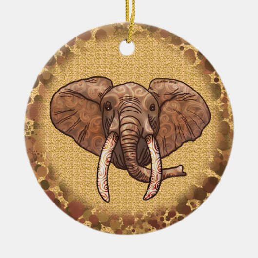 Sepia Tribal Elephant-ornament Keramisch Ornament (Voorkant)