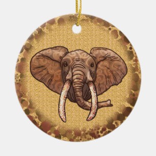 Sepia Tribale Olifant ronde keramische ornament