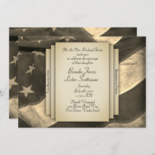 Sepia USA Flag Wedding Invitation Kaart