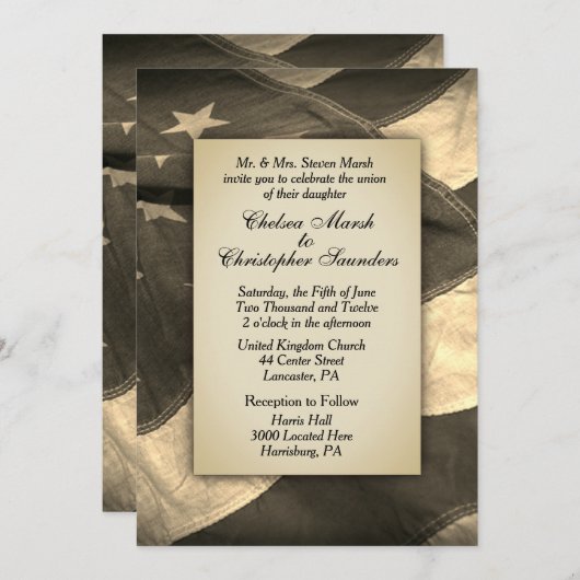  Sepia USA Flag Wedding Invitation Kaart (Voorkant / Achterkant)