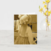 Sepia van het Meisje van Notecard Kaart (Gele Bloem)