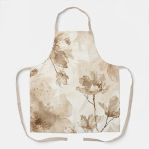 Sepia Vintage Bloemenschildering in Waterverf Bota Schort