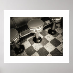 Sepia Vintage Diner Stools Posterprint Poster