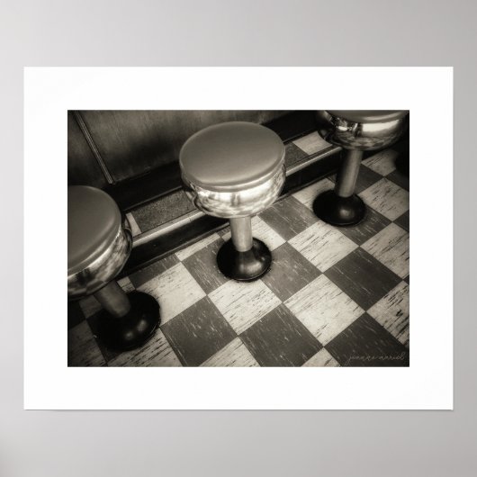 Sepia Vintage Diner Stools Posterprint Poster (Voorkant)
