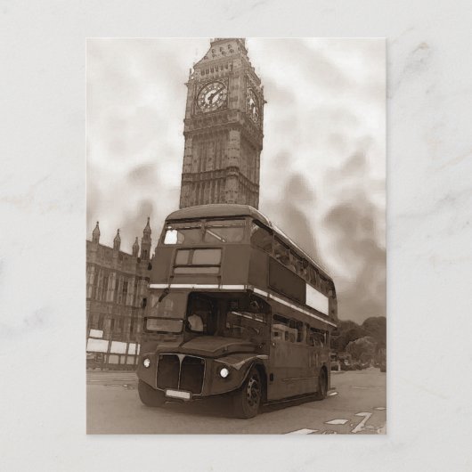 Sepia Vintage Londen Bus & Big Ben Briefkaart (Voorkant)
