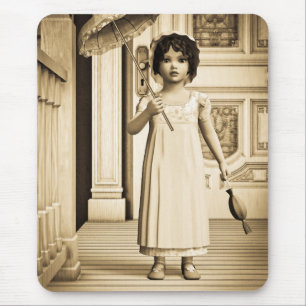 Sepia Vintage Meisje Paraplu Kunst Muismat