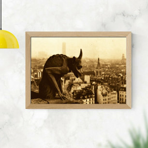 Sepia Vintage Stone Paris Gargoyle Foto Poster