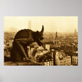Sepia Vintage Stone Paris Gargoyle Foto Poster (Voorkant)