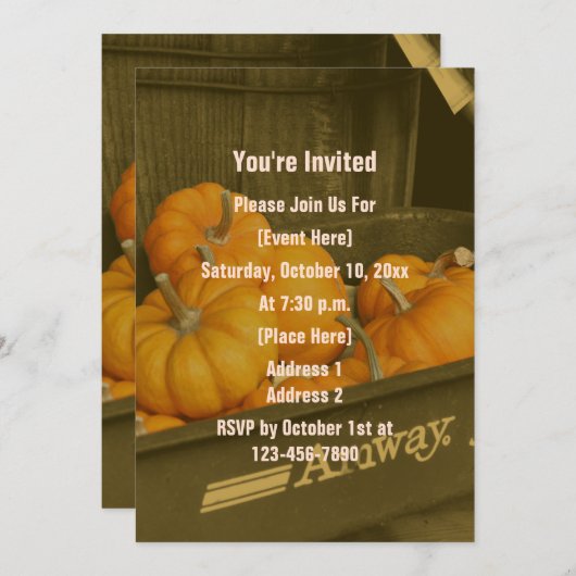 Sepia Wagen Oranje Pompoenen Herfst Feestje Kaart (Voorkant / Achterkant)