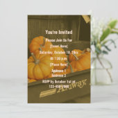 Sepia Wagen Oranje Pompoenen Herfstfeest Kaart (Staand voorkant)