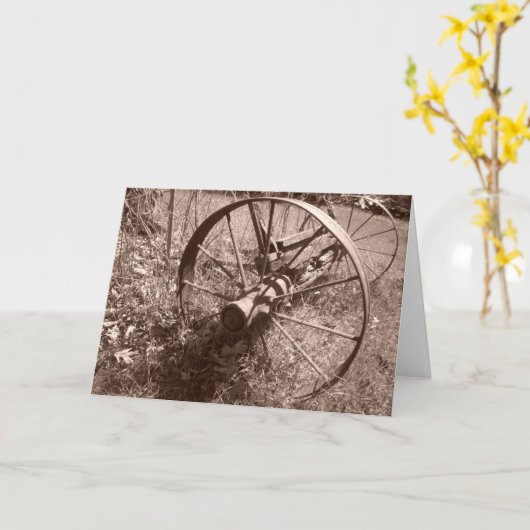"Sepia Wagon Wheel #1" - Verjaarkaart Kaart (Gele Bloem)