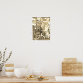 Sepia Waterverf Times Square NYC Poster (Keuken)