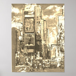  Sepia Waterverf Times Square NYC Poster