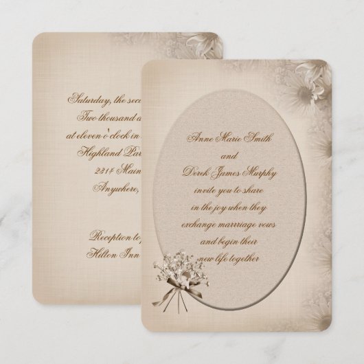 Sepia Wedding Daisy Border Invite Kaart (Voorkant / Achterkant)