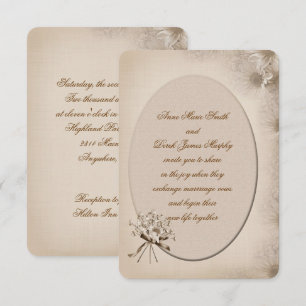 Sepia Wedding Daisy Border Invite Kaart