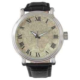 Sepia  Wereldkaart met Roman Numerals Horloge