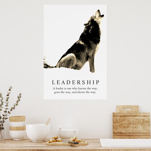 Sepia White Inspirational Leadership Wolf Poster (Keuken)