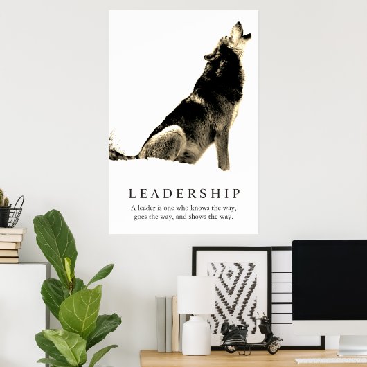 Sepia White Inspirational Leadership Wolf Poster (Thuiskantoor)
