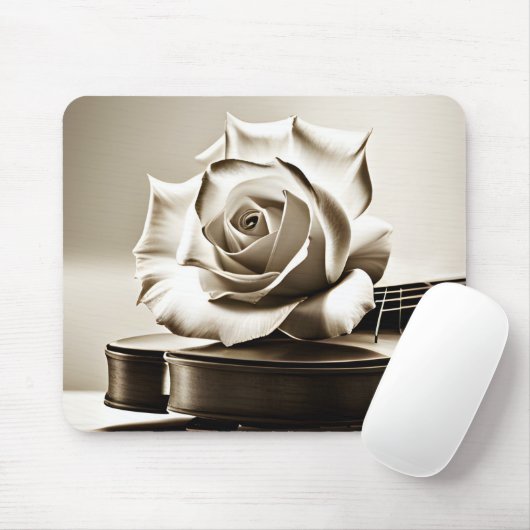 Sepia White Rose op viool Muismat (Met muis)