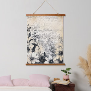 Sepia-wildbloem manuscript botanische kunst hangend wandkleed