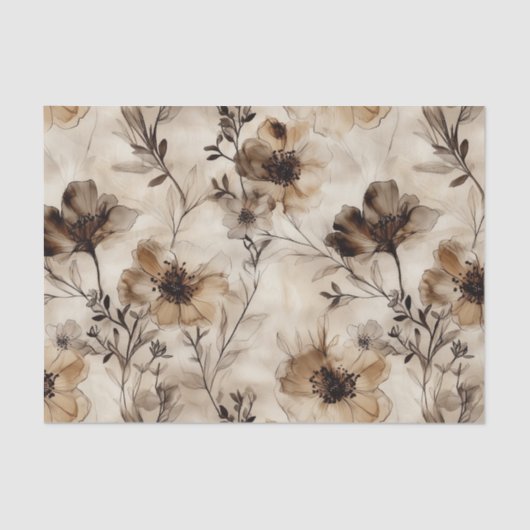 Sepia Wildflowers Decoupage Tissue Paper Tissuepapier (Voorkant)