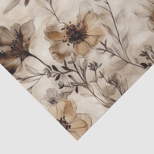 Sepia Wildflowers Decoupage Tissue Paper Tissuepapier (Detail)
