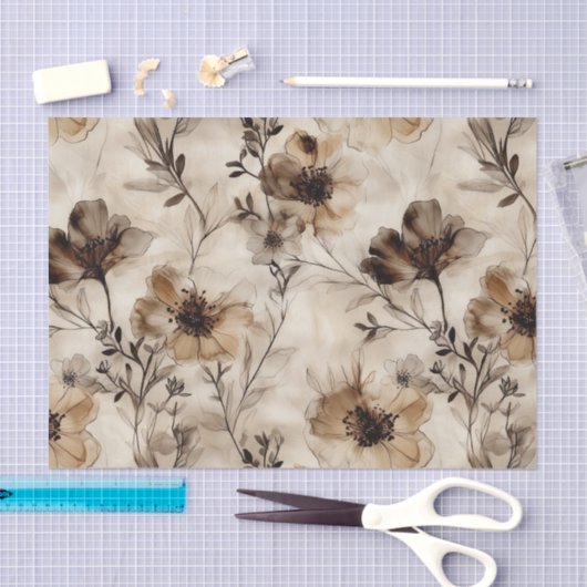 Sepia Wildflowers Decoupage Tissue Paper Tissuepapier (Craft)