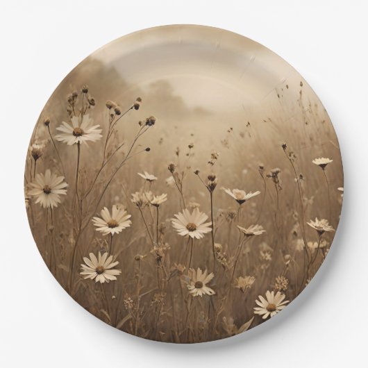 Sepia Wildflowers Design Papieren Bordje (Voorkant)