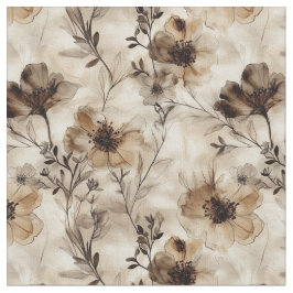 Sepia Wildflowers Fabric Stof