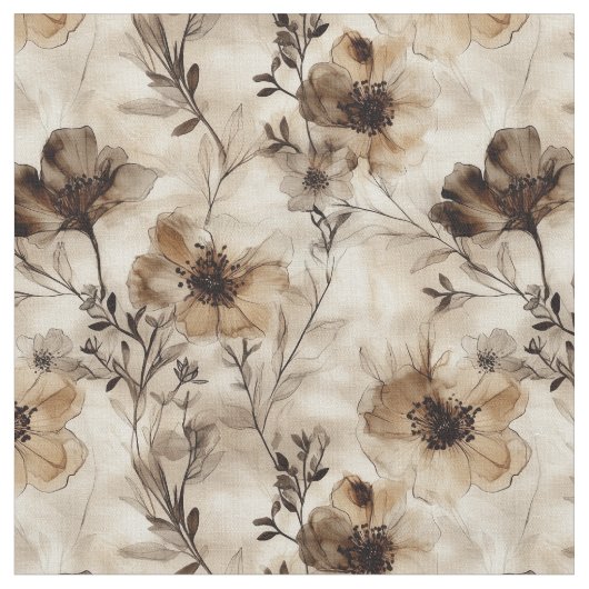 Sepia Wildflowers Fabric Stof (Close Up)