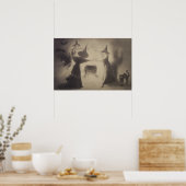 Sepia Witch Bat Night Cauldron Black Cat Poster (Keuken)