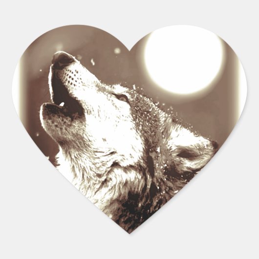 Sepia Wolf en Moon Hart Sticker (Voorkant)