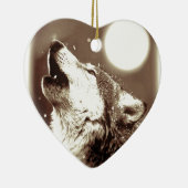 Sepia Wolf en Moon Keramisch Ornament (Rechts)