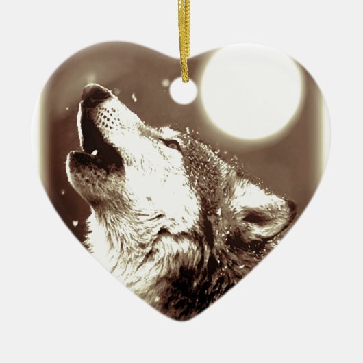 Sepia Wolf en Moon Keramisch Ornament (Voorkant)