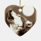 Sepia Wolf en Moon Keramisch Ornament (Achterkant)