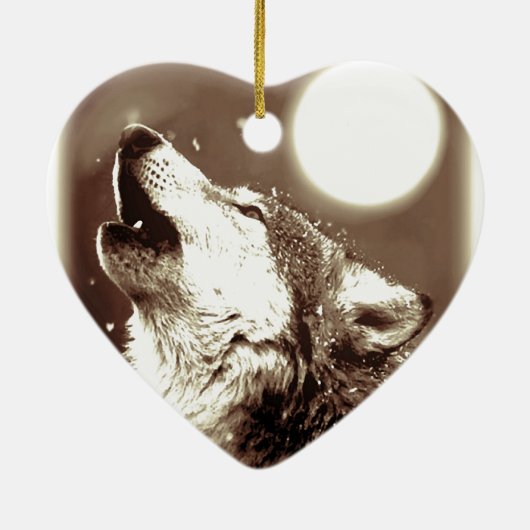 Sepia Wolf en Moon Keramisch Ornament (Achterkant)