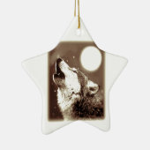 Sepia Wolf en Moon Keramisch Ornament (Rechts)