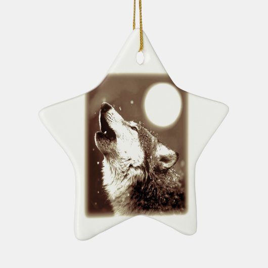 Sepia Wolf en Moon Keramisch Ornament (Rechts)