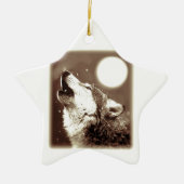 Sepia Wolf en Moon Keramisch Ornament (Voorkant)