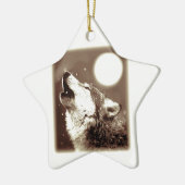 Sepia Wolf en Moon Keramisch Ornament (Links)