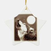 Sepia Wolf en Moon Keramisch Ornament (Achterkant)
