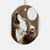 Sepia Wolf en Moon Keramisch Ornament (Rechts)