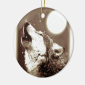 Sepia Wolf en Moon Keramisch Ornament (Links)