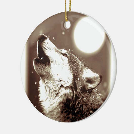 Sepia Wolf en Moon Keramisch Ornament (Links)